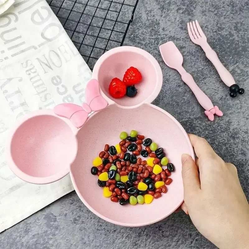 3Pcs Baby Training Bowl Spoon Fork Children Cartoon Tableware Set Wheat Straw Bowl Baby Dinner Plate Kids Dishes Baby Kids Plate thumbnail 4