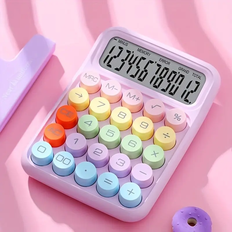 1pc Keyboard Calculator Office 12-digit Mechanical Calculator Cute Candy Color Calculator  Battery not included thumbnail 4