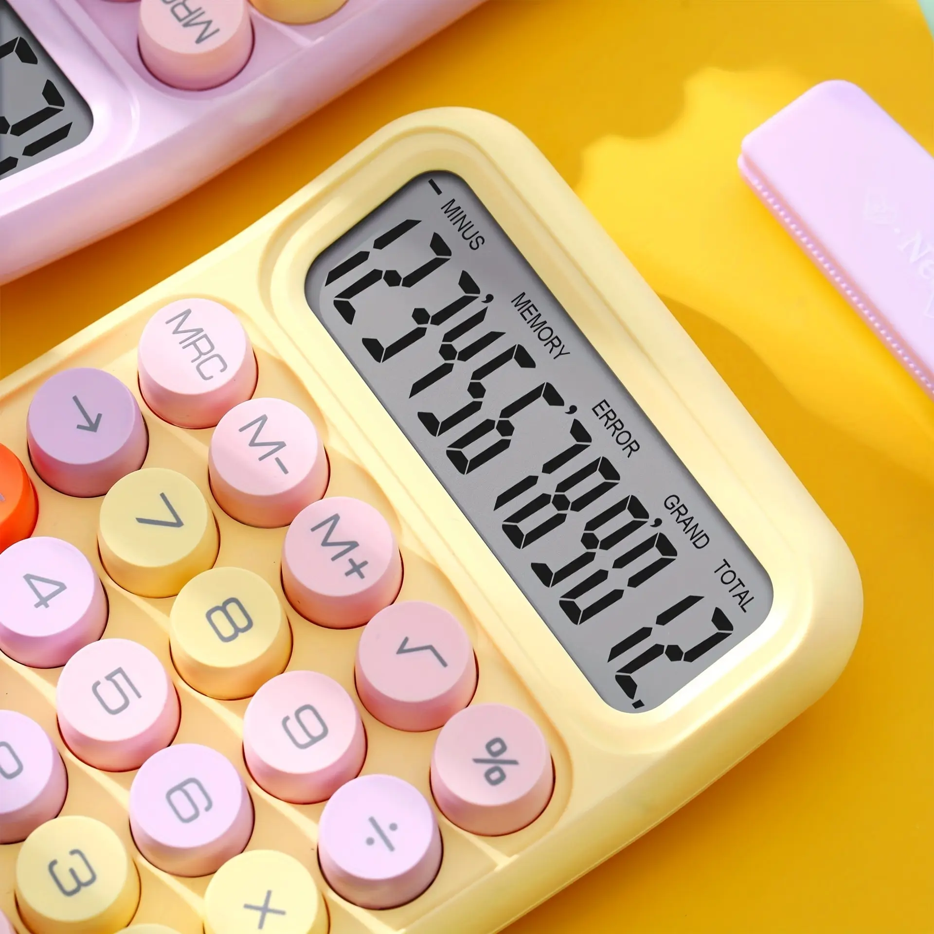 1pc Keyboard Calculator Office 12-digit Mechanical Calculator Cute Candy Color Calculator  Battery not included thumbnail 5
