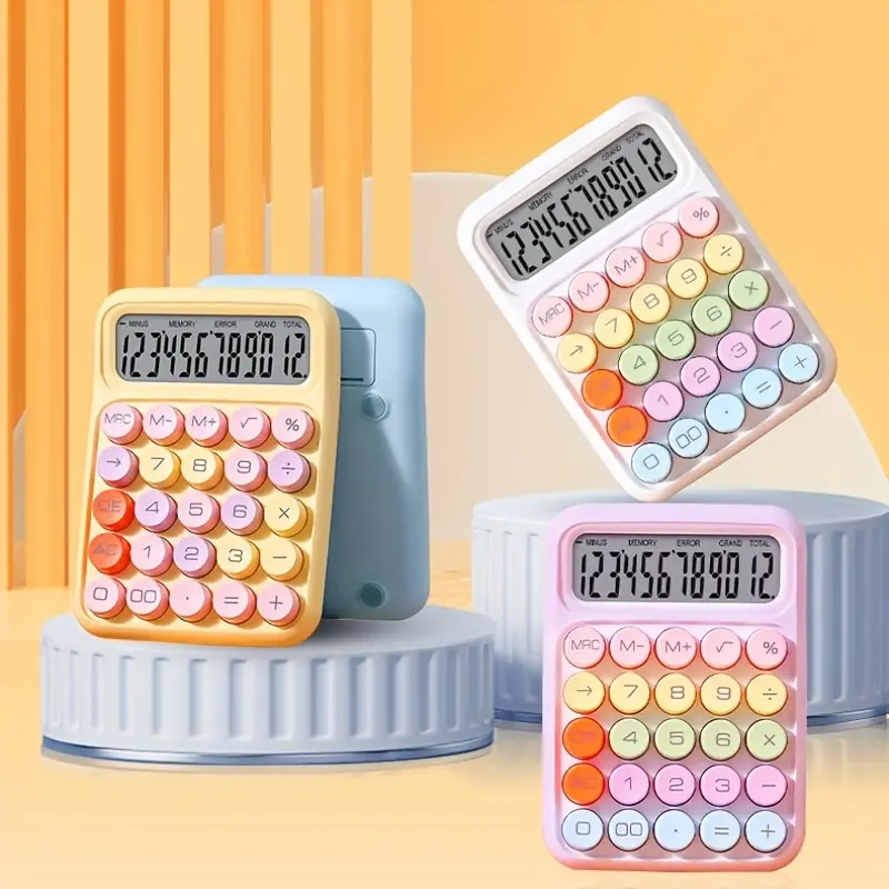 1pc Keyboard Calculator Office 12-digit Mechanical Calculator Cute Candy Color Calculator  Battery not included thumbnail 6