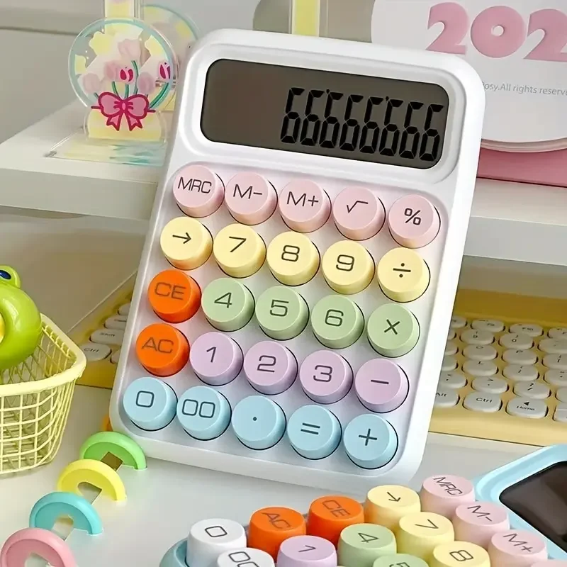 1pc Keyboard Calculator Office 12-digit Mechanical Calculator Cute Candy Color Calculator  Battery not included thumbnail 3