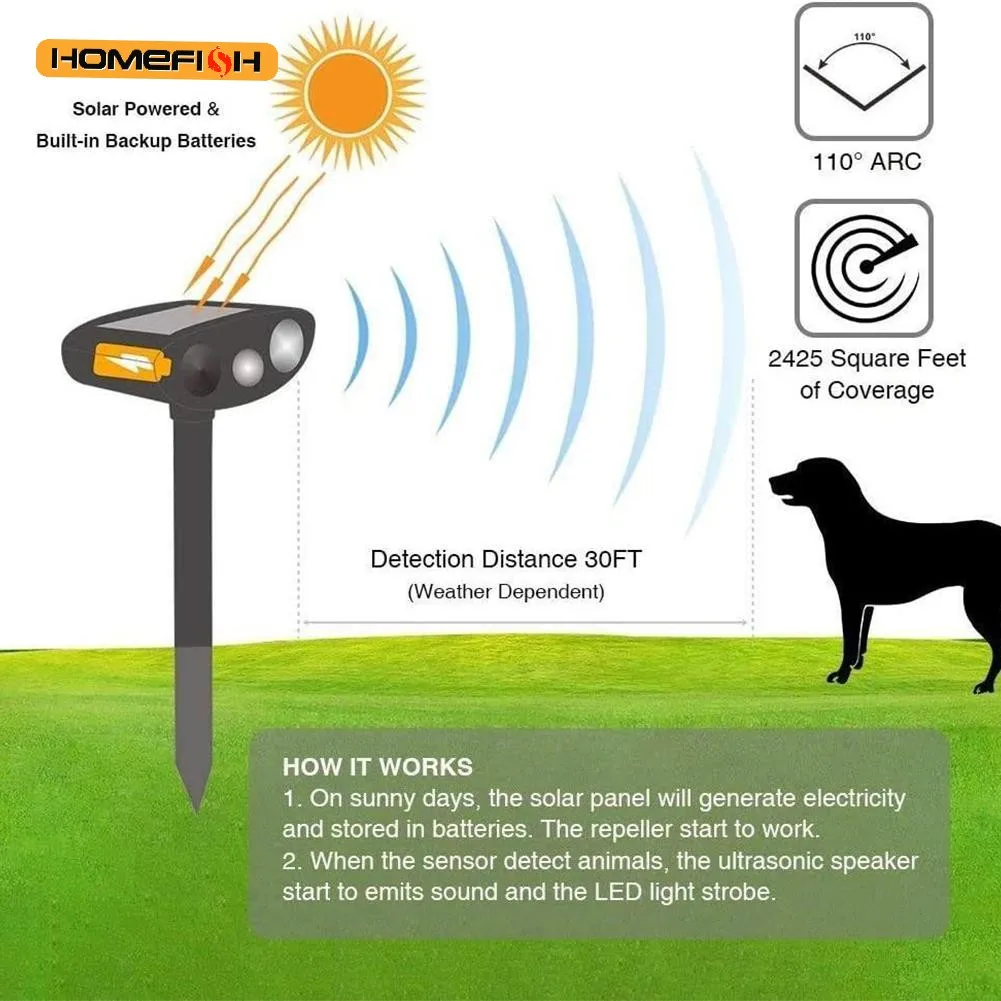 1pc Ultrasound Animal Repeller Solar Energy Cats And Dogs Repeller Rechargeable Garden FarmYard Waterproof Creature Deterrent thumbnail 5