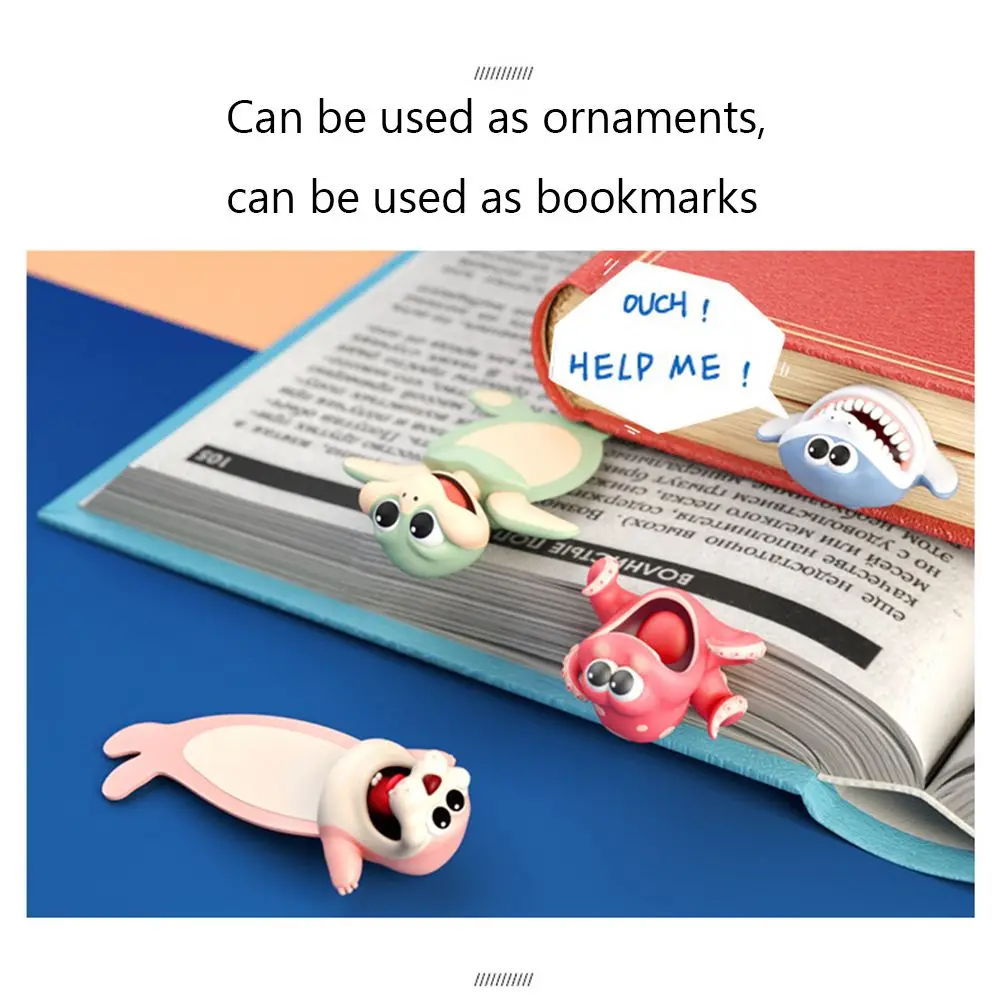Creative Stationery Bookmarks 3D Stereo Cartoon Marker Animal Bookmarks Ocean Series Seal Octopus Cat Panda And Shiba Inu thumbnail 3