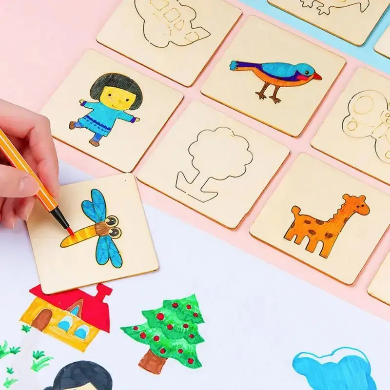 42pcs Wooden DIY Drawing Template Templates With Markes, Children's Drawing Template Drawing Tool Set thumbnail 2