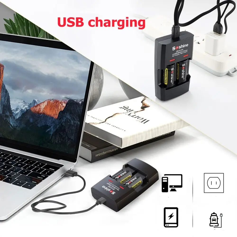 14250 CR123/CR2 15266 Lithium Battery USB Charger Battery Charger Dual Charger thumbnail 2