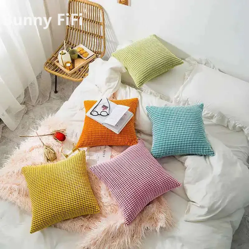 Soft Corduroy Corn Grain Home Decorative Cushion Cover 40/45/50/55/60cm Solid Color Throw Pillow Case For Bedroom Sofa Chair Car thumbnail 4