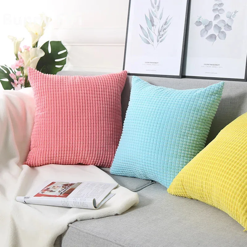 Soft Corduroy Corn Grain Home Decorative Cushion Cover 40/45/50/55/60cm Solid Color Throw Pillow Case For Bedroom Sofa Chair Car thumbnail 5