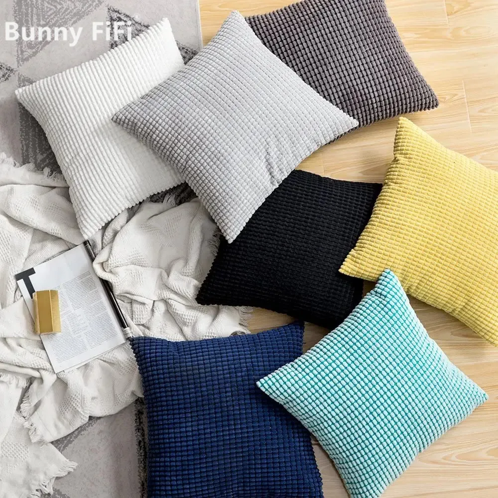 Soft Corduroy Corn Grain Home Decorative Cushion Cover 40/45/50/55/60cm Solid Color Throw Pillow Case For Bedroom Sofa Chair Car thumbnail 3