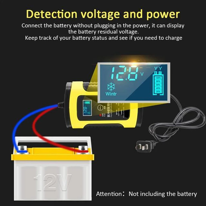 12V Full Automatic Battery Charger 110V 220V To 12V 6A LCD Display Smart Fast Auto Motorcycle Electric Car Truck Charger thumbnail 6