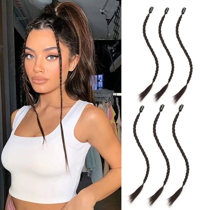 2pcs/pair Long Front Side Curtain Bang Clip in Hair Extensions Braids Straight Sleek Natural Soft Synthetic for Women