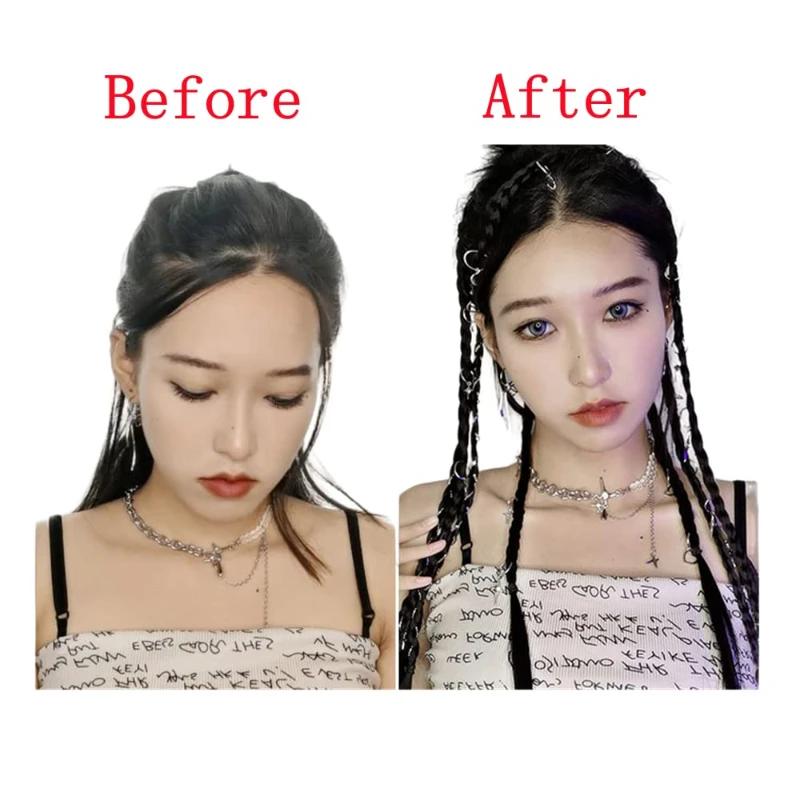 2pcs/pair Long Front Side Curtain Bang Clip in Hair Extensions Braids Straight Sleek Natural Soft Synthetic for Women thumbnail 2