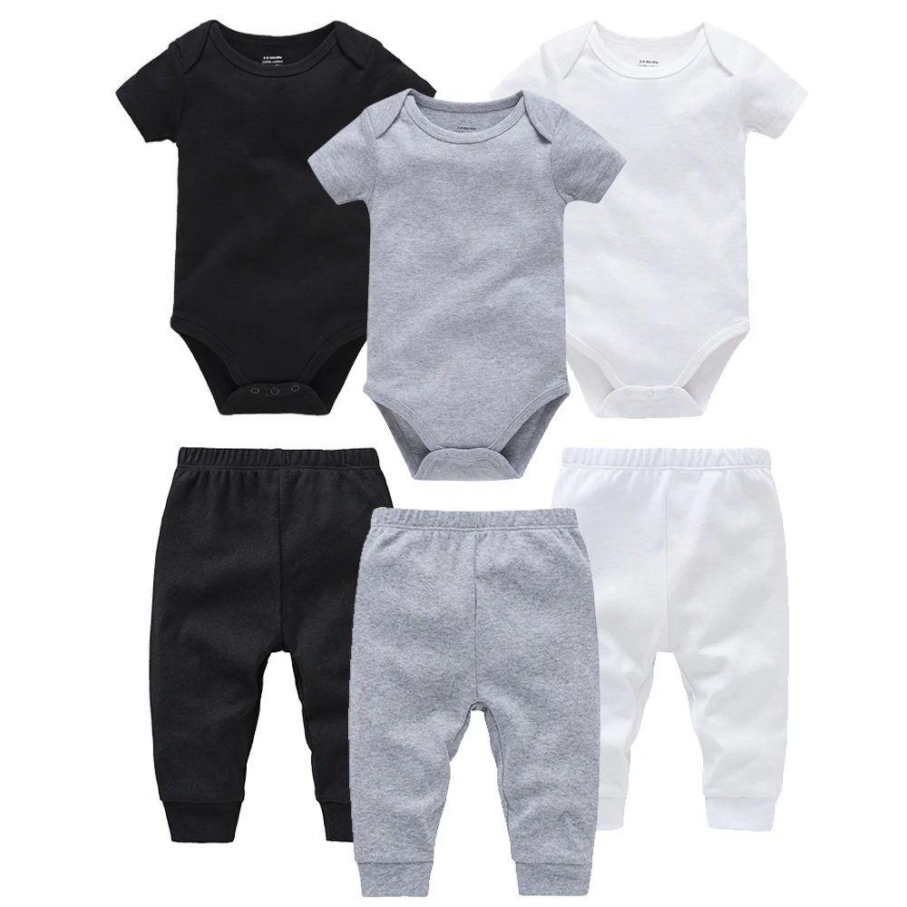 2/6 Pcs/lot Muslin Blank Baby Rompers Pants Set Plain Colors Summer Short Sleeve Bodysuit Kids Clothing Set Boys Clothes thumbnail 5