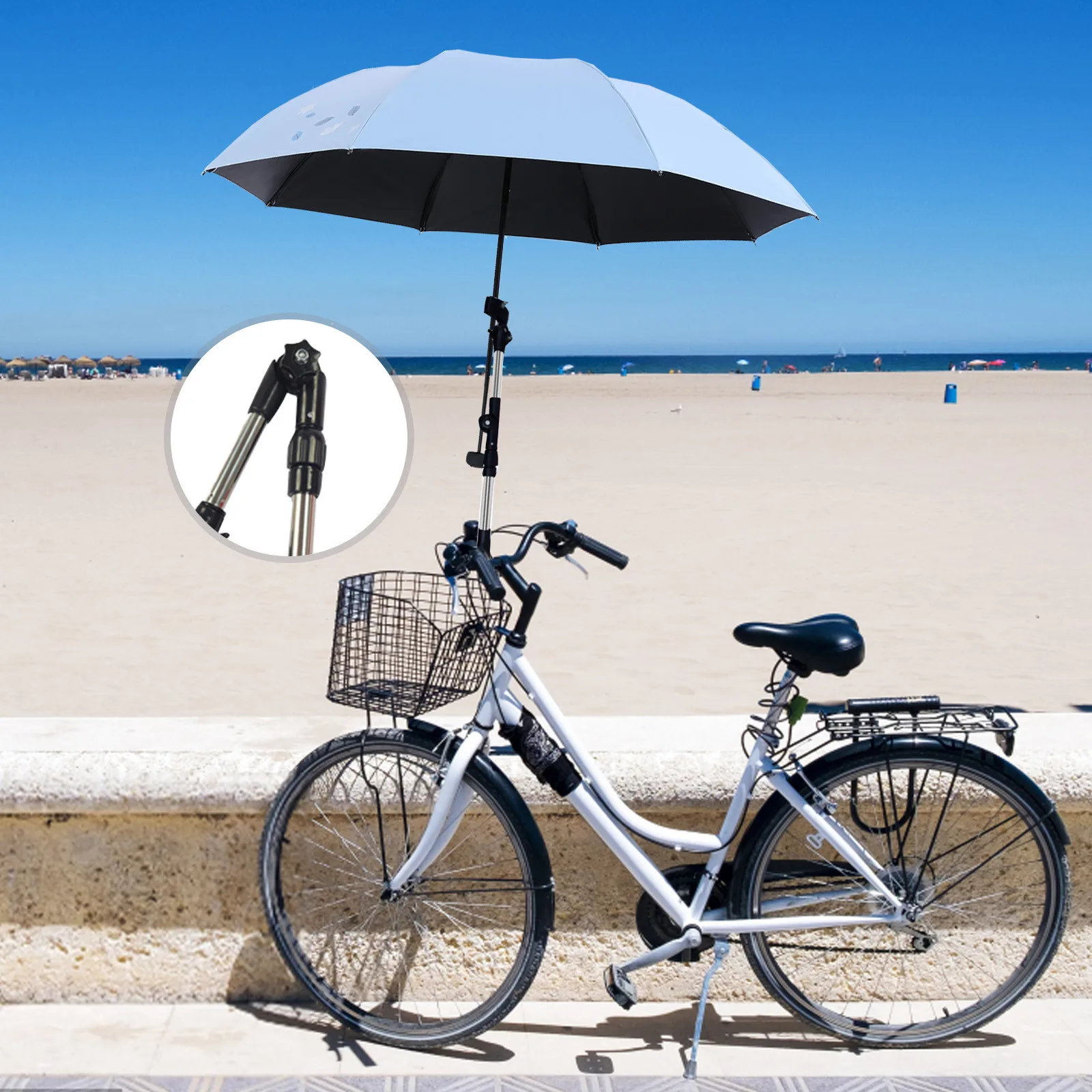 Stainless Steel Umbrella Stands Any Angle Swivel Wheelchair Bicycle Umbrella Connector Stroller Umbrella Holder Rain Gear Tool thumbnail 2
