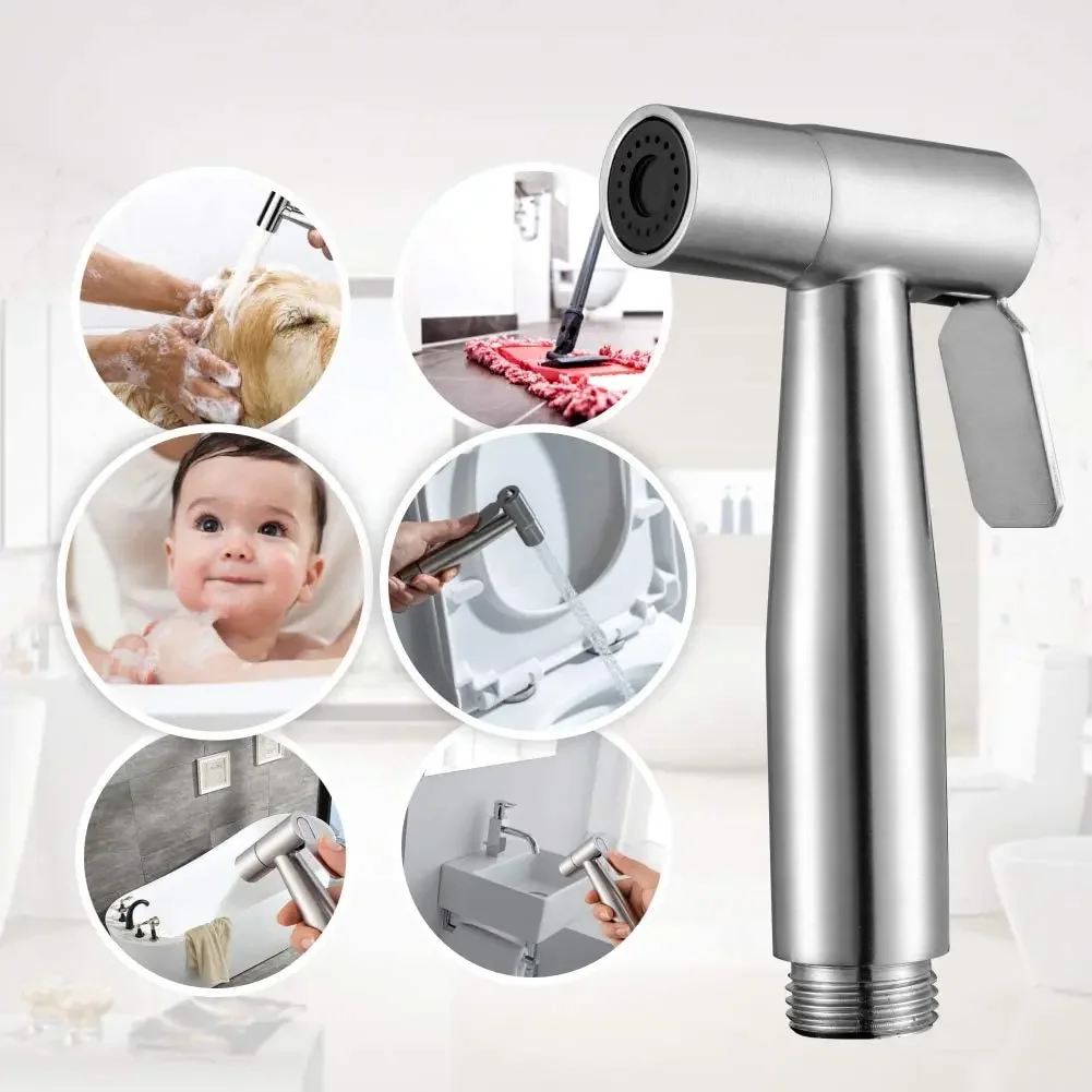 Handheld Toilet Bidet Faucet Sprayer Stainless Steel Bathroom Bidet Spraye Set Hand Sprayer Shower Head Self Cleaning No Punch thumbnail 3