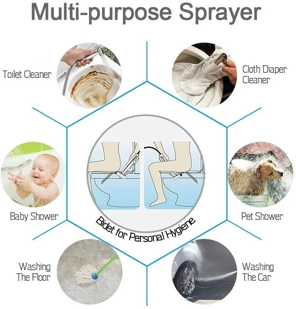 Handheld Toilet Bidet Faucet Sprayer Stainless Steel Bathroom Bidet Spraye Set Hand Sprayer Shower Head Self Cleaning No Punch thumbnail 4