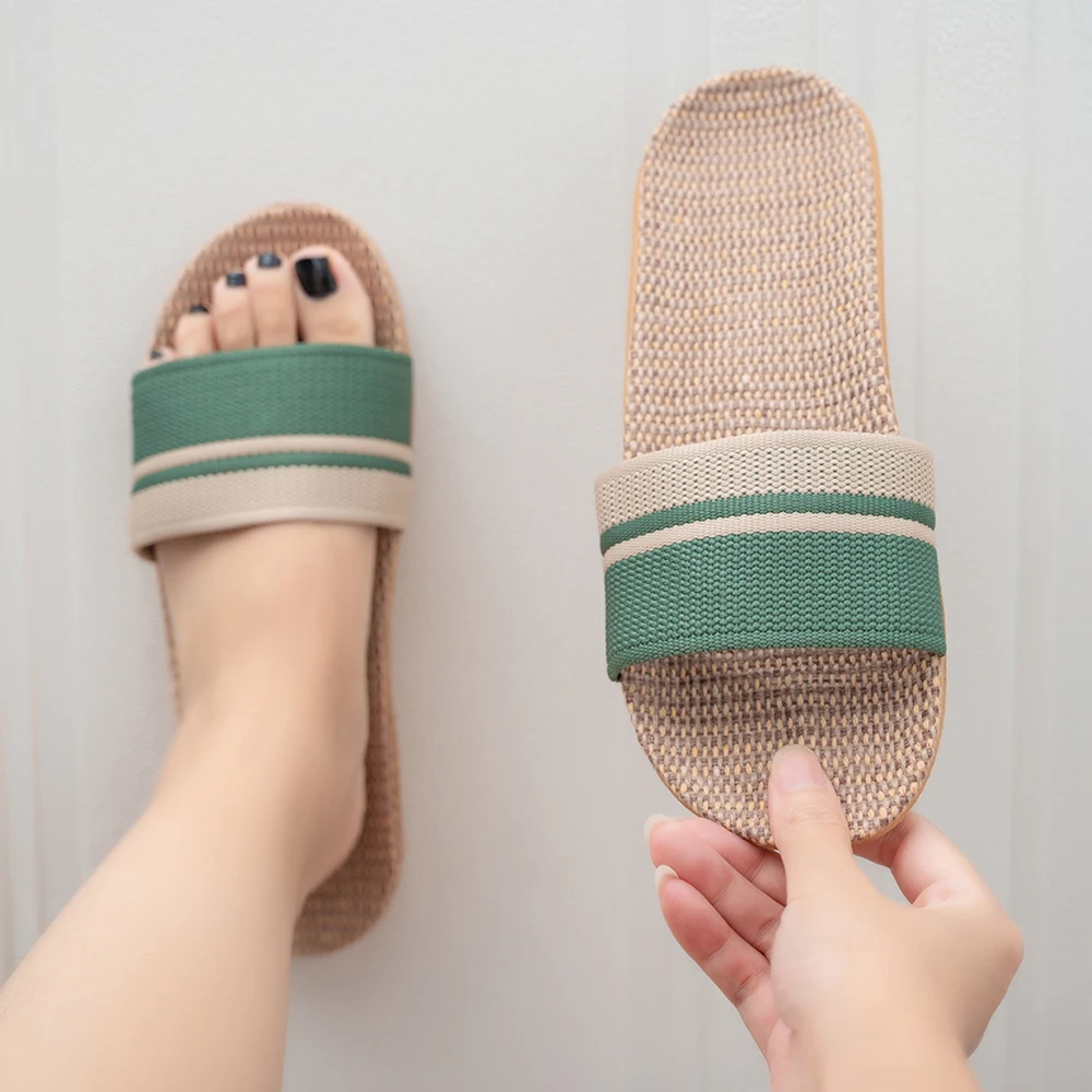 Summer Women Slippers Anti-Slip Home Slippers Lightweight Shoes Women Indoor Linen Slippers Soft Shoes thumbnail 2
