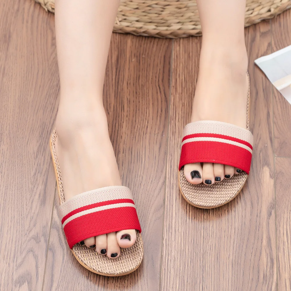 Summer Women Slippers Anti-Slip Home Slippers Lightweight Shoes Women Indoor Linen Slippers Soft Shoes thumbnail 3