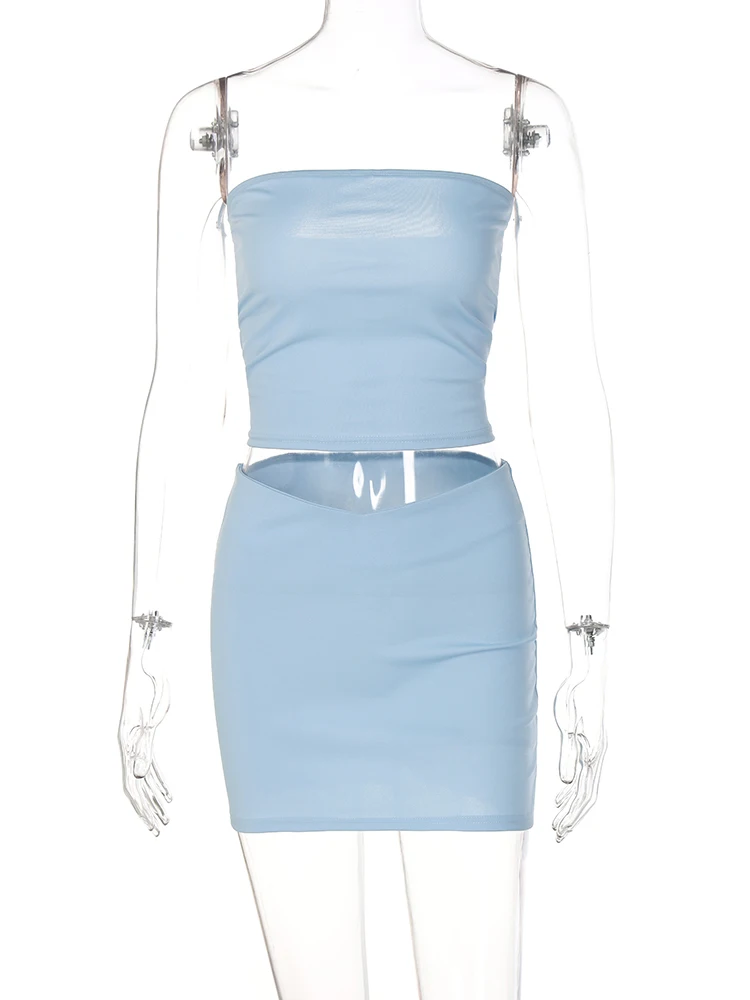 Dulzura Women 2025 Spring Tube Tops Mini Skirts Party Club Two Piece Matching Sets Vacation Outfits Wholesale Items For Business thumbnail 6