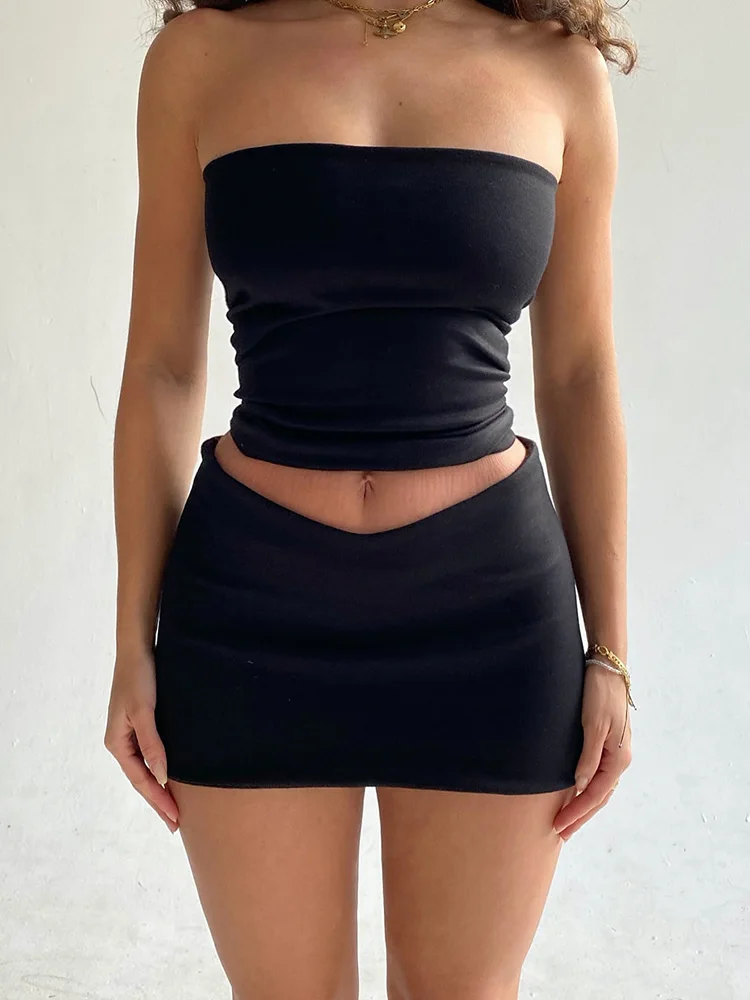 Dulzura Women 2025 Spring Tube Tops Mini Skirts Party Club Two Piece Matching Sets Vacation Outfits Wholesale Items For Business thumbnail 4