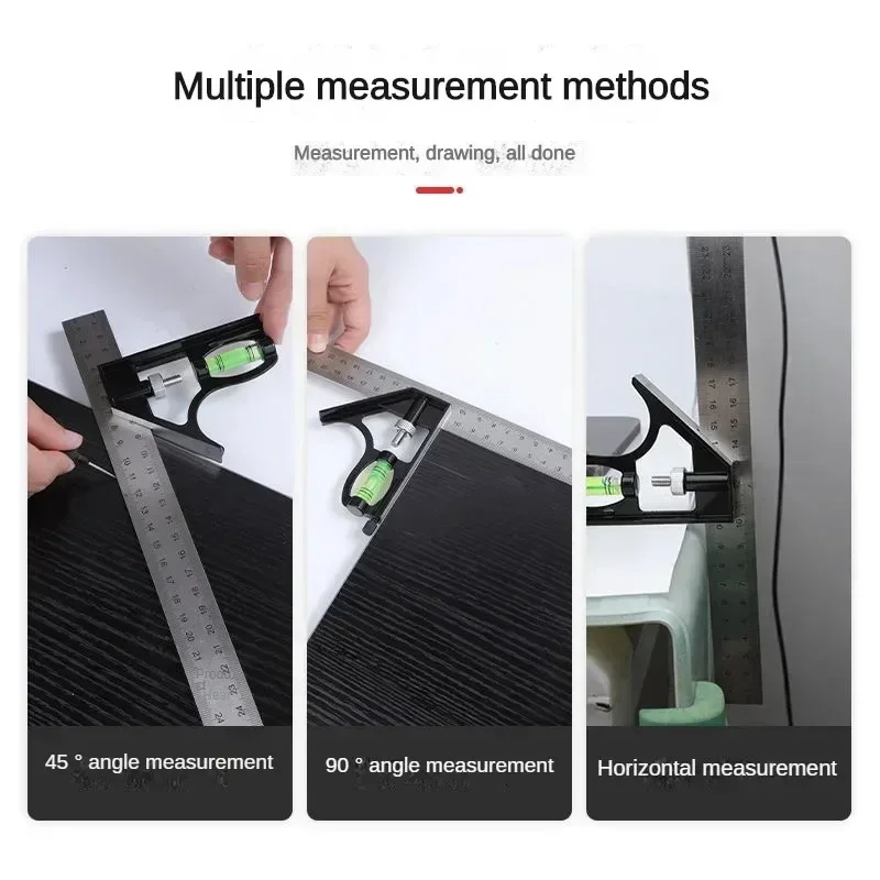 Angle Square Measuring Tools Set Precise Stainless Steel Aluminium Durable Adjustable Combination Spirit Level 12" 300mm thumbnail 2