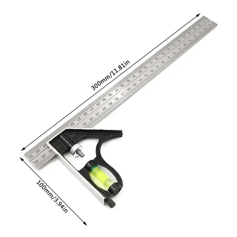 Angle Square Measuring Tools Set Precise Stainless Steel Aluminium Durable Adjustable Combination Spirit Level 12" 300mm thumbnail 5