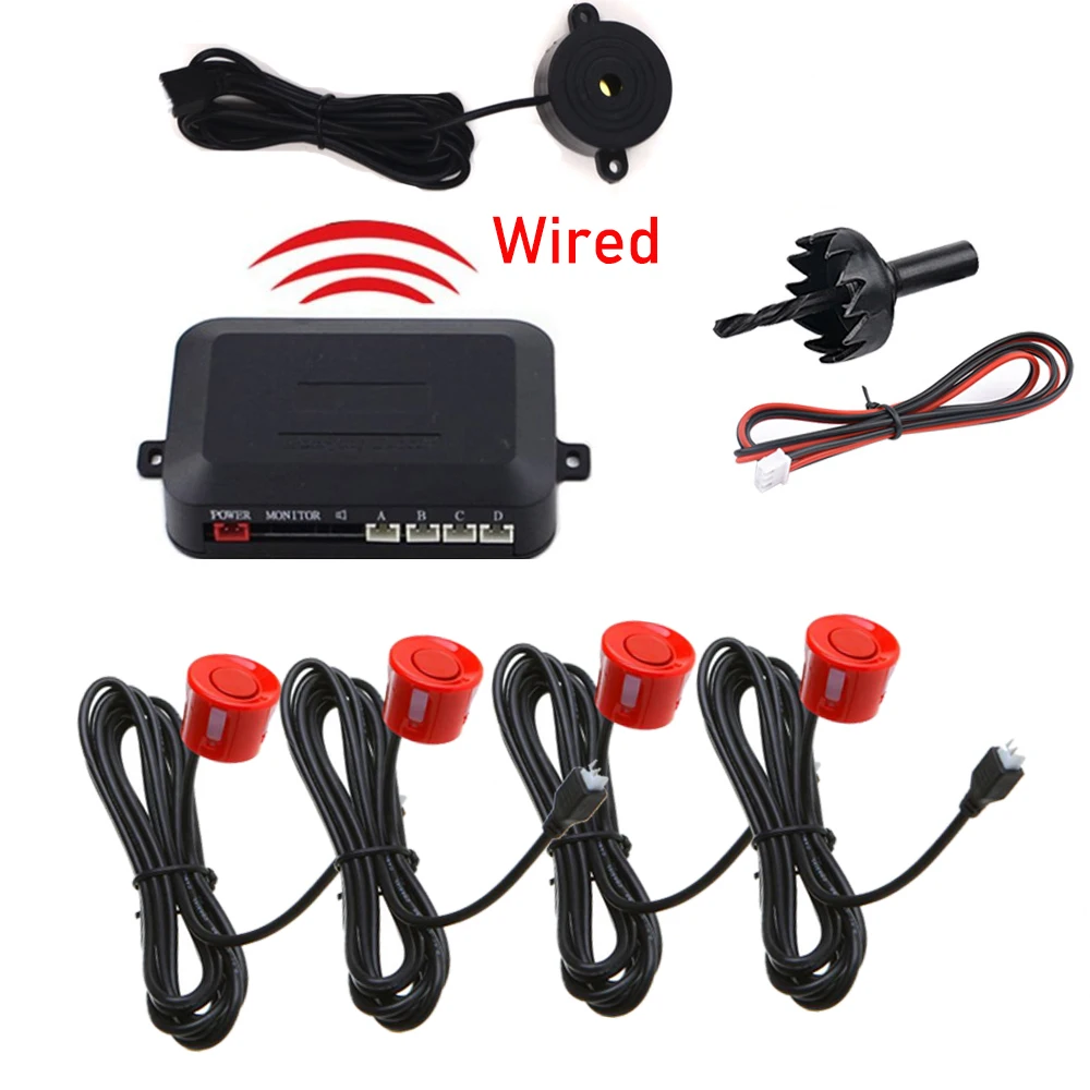 Universal 4 Sensors Buzzer 22mm Car Parking Sensor Kit Reverse Backup Radar Sound Alert Indicator Probe System 12V for Ford BMW thumbnail 5