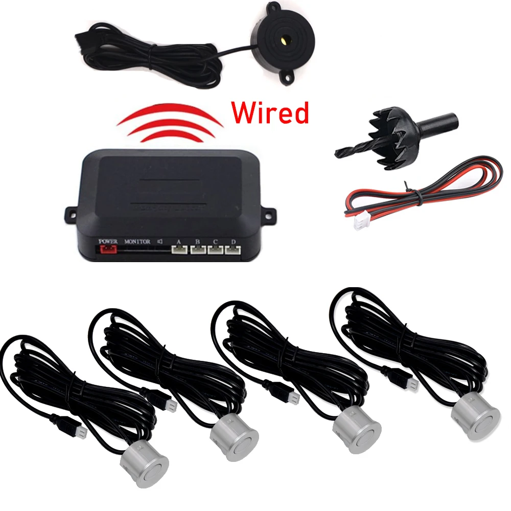 Universal 4 Sensors Buzzer 22mm Car Parking Sensor Kit Reverse Backup Radar Sound Alert Indicator Probe System 12V for Ford BMW thumbnail 6