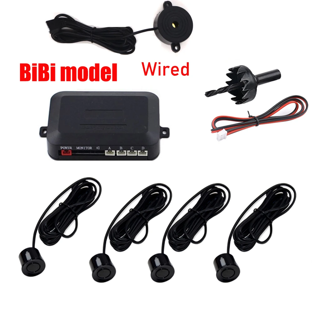 Universal 4 Sensors Buzzer 22mm Car Parking Sensor Kit Reverse Backup Radar Sound Alert Indicator Probe System 12V for Ford BMW