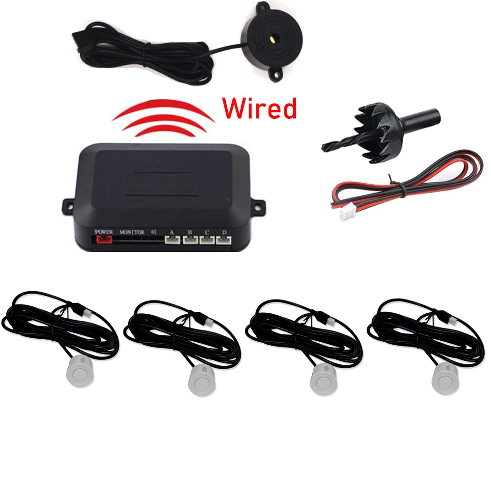 Universal 4 Sensors Buzzer 22mm Car Parking Sensor Kit Reverse Backup Radar Sound Alert Indicator Probe System 12V for Ford BMW thumbnail 2