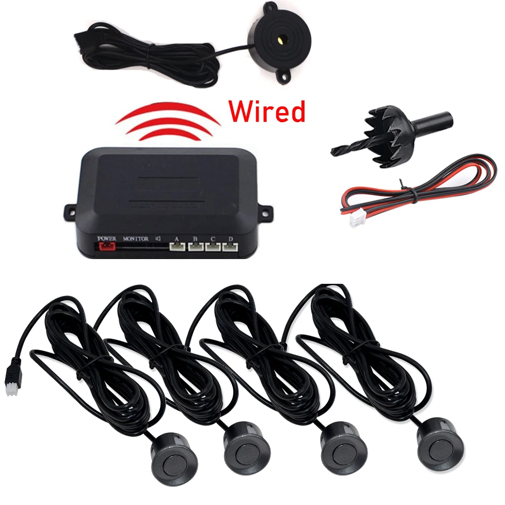 Universal 4 Sensors Buzzer 22mm Car Parking Sensor Kit Reverse Backup Radar Sound Alert Indicator Probe System 12V for Ford BMW thumbnail 4