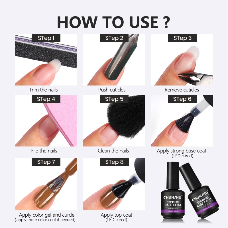 CHUNSHU 15ML Strong Base Coat For Manicure Hybrid Nail Art Long Lasting Transparent Base Gel Semi Permanent Reinforcement thumbnail 6