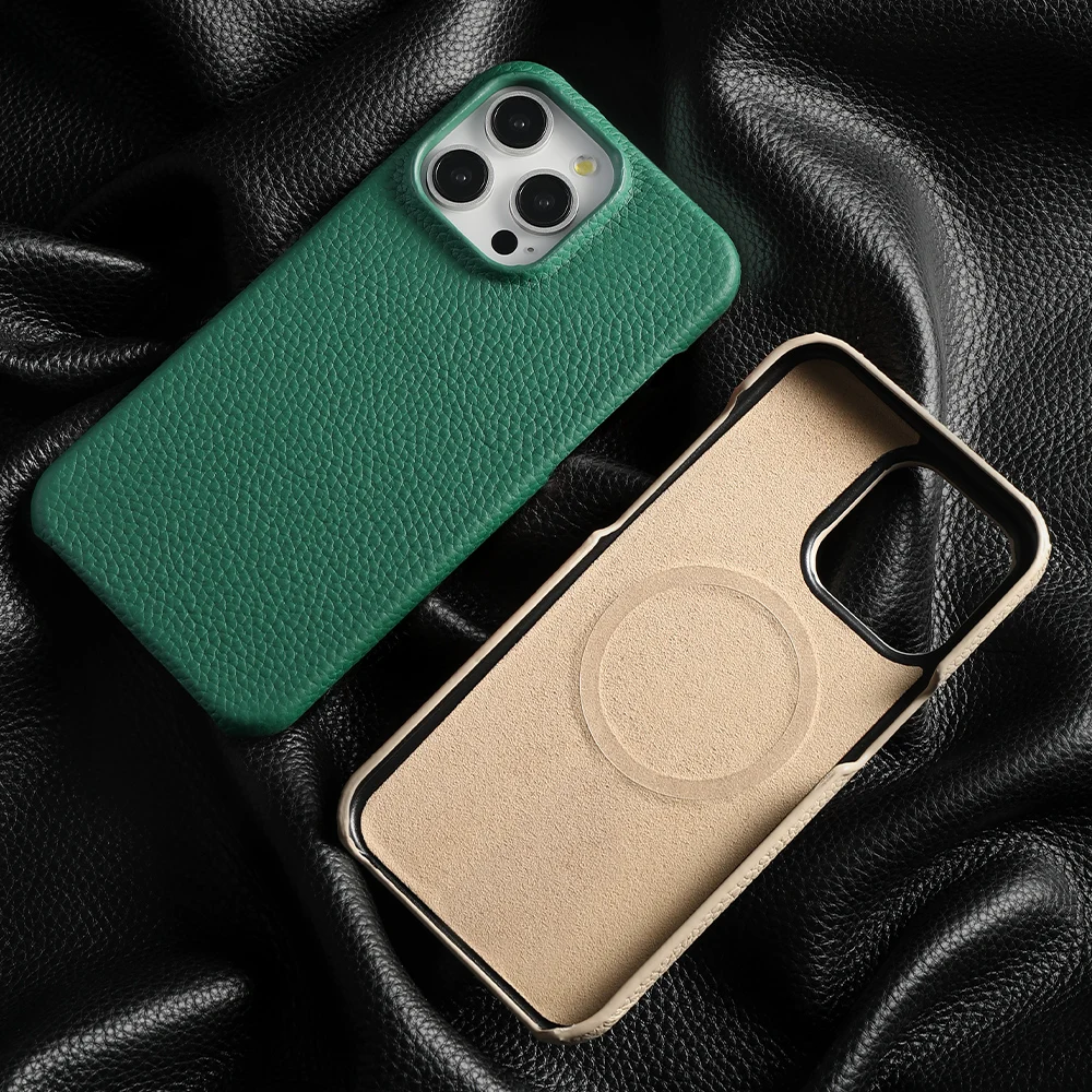 for Magsafe Case for iPhone 17 15 16 Pro Max Air 17Pro Natural Cowhide Lychee Leather Magnetic Protector Luxury Phone Back Cover thumbnail 6