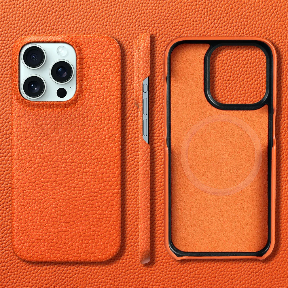 for Magsafe Case for iPhone 17 15 16 Pro Max Air 17Pro Natural Cowhide Lychee Leather Magnetic Protector Luxury Phone Back Cover thumbnail 3