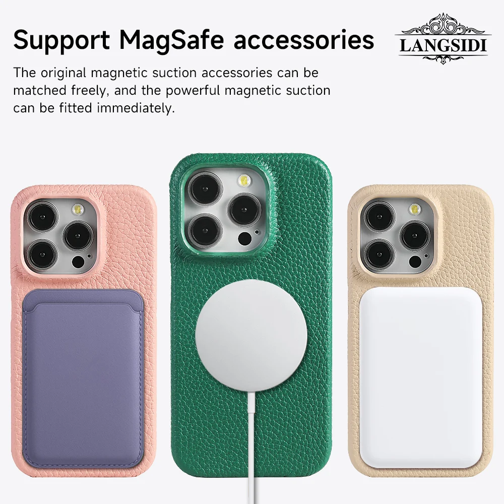 for Magsafe Case for iPhone 17 15 16 Pro Max Air 17Pro Natural Cowhide Lychee Leather Magnetic Protector Luxury Phone Back Cover thumbnail 5