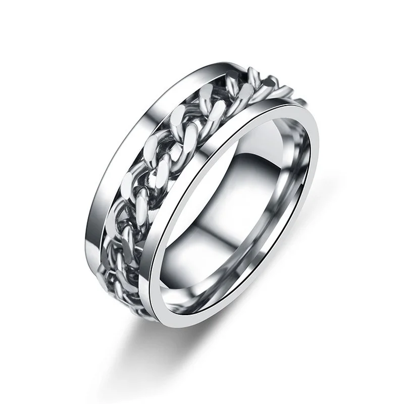 Titanium Steel Rotatable Chain Rings for Women Men Spinner Ring Decompression Multifunctional Chain Ring Bottle Opener Ring Gift thumbnail 2