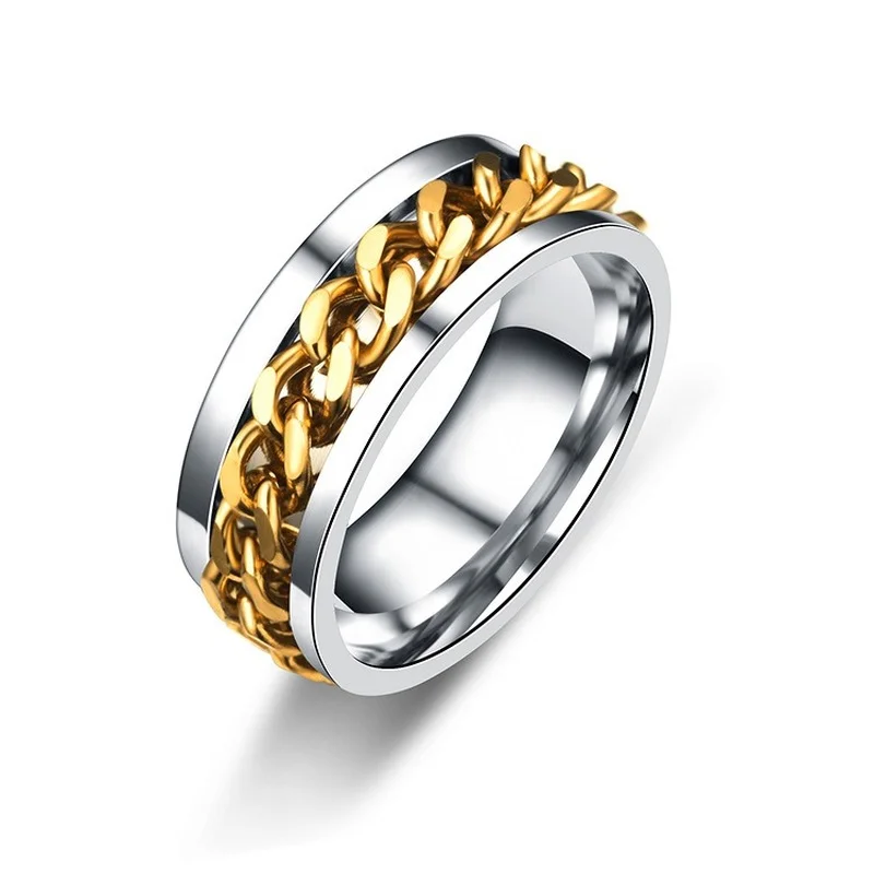 Titanium Steel Rotatable Chain Rings for Women Men Spinner Ring Decompression Multifunctional Chain Ring Bottle Opener Ring Gift thumbnail 4