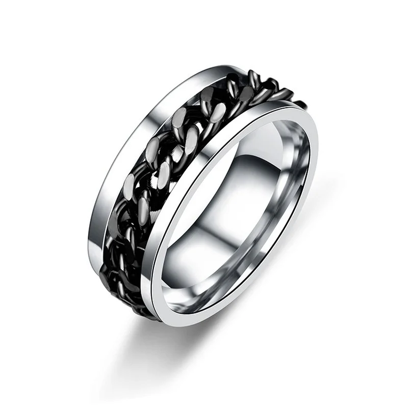 Titanium Steel Rotatable Chain Rings for Women Men Spinner Ring Decompression Multifunctional Chain Ring Bottle Opener Ring Gift thumbnail 3