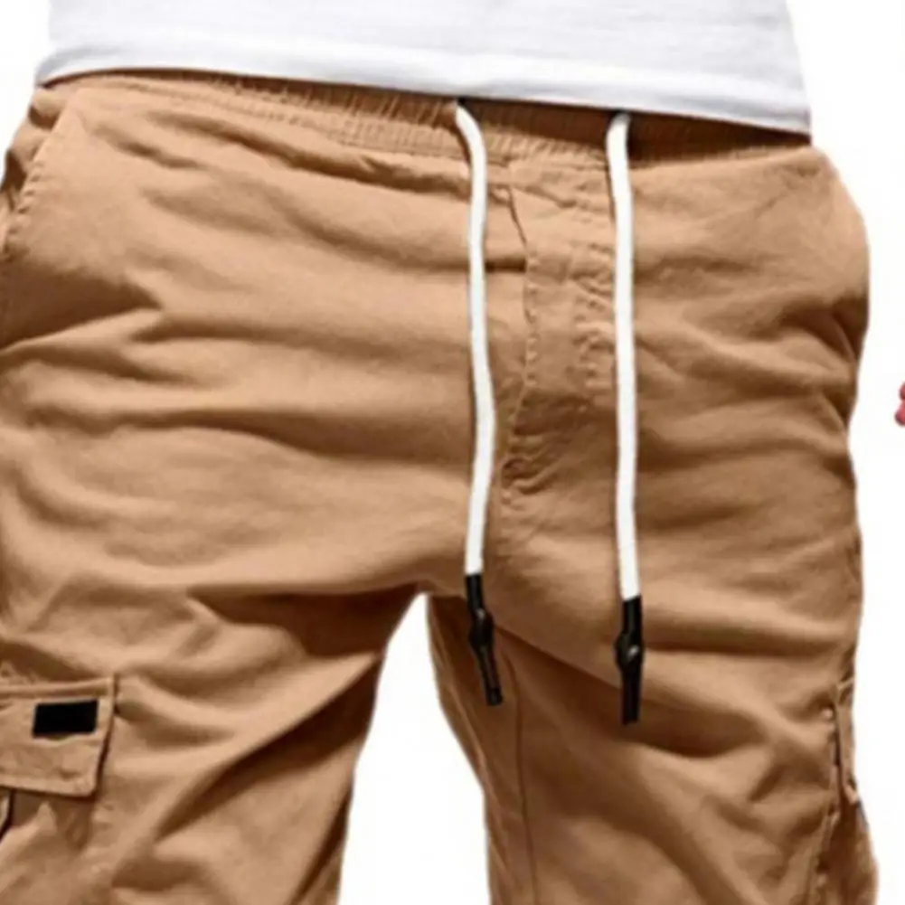 Mid-Rise Elastic Waistband Drawstring Men Shorts Solid Color Loose Fitness Cargo Shorts Multi Pockets Streetwear thumbnail 5