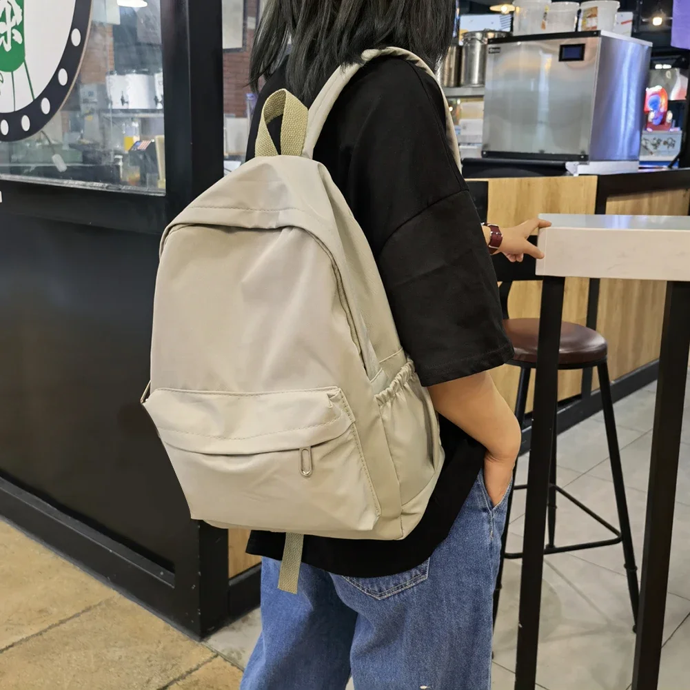 Preppy Solid Color Shoulder Bag Nylon School Knapsack Korean Teenager White School Bag Sports Travel Backpack for Women thumbnail 4