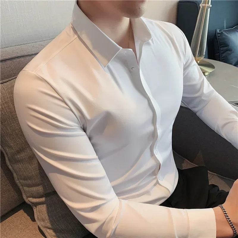 Premium Men's Ultra-Stretch Shirt - High-Quality Silky Business Formal Long-Sleeve Shirt for Social and Casual Wear thumbnail 4