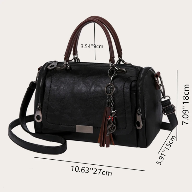 Tassel Decor Women's Large Capacity Shoulder Bag Fashion Zipper Crossbody Bag With Removable Strap Boston Handbag thumbnail 6