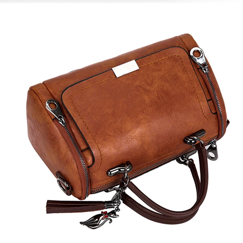 Tassel Decor Women's Large Capacity Shoulder Bag Fashion Zipper Crossbody Bag With Removable Strap Boston Handbag thumbnail 4