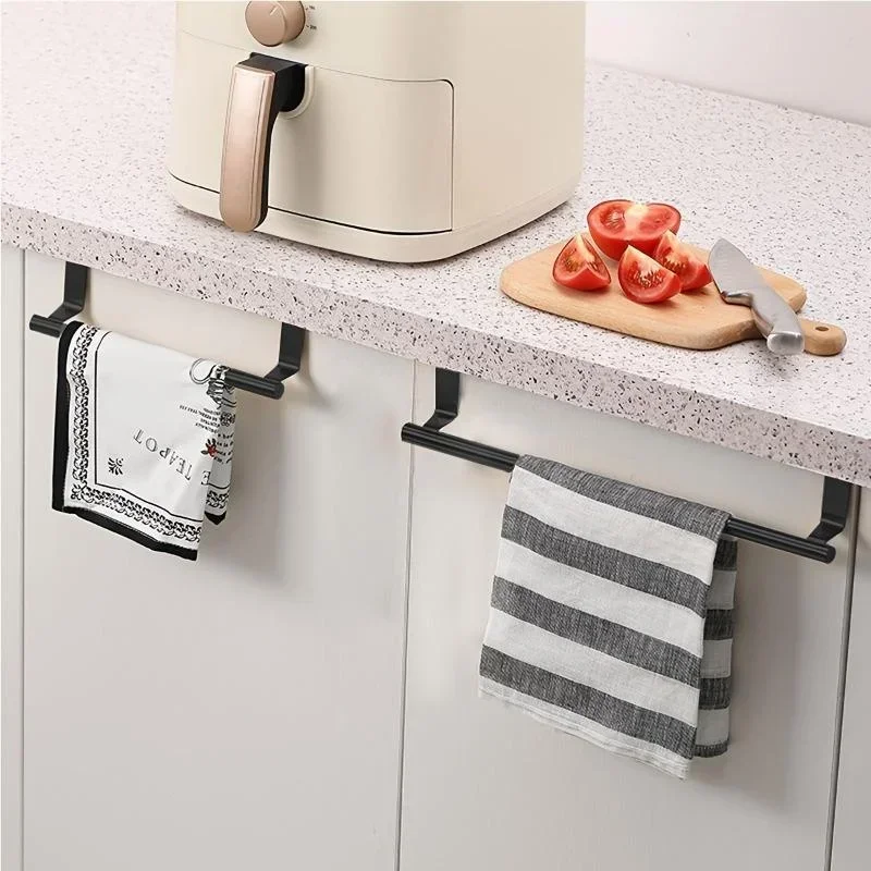 Towel Rod Steel Metal Wire Over Cabinet Towel Rack Storage Organizer Bathroom Door Hanging Towel Rack Punch-free Rag Hanger thumbnail 2