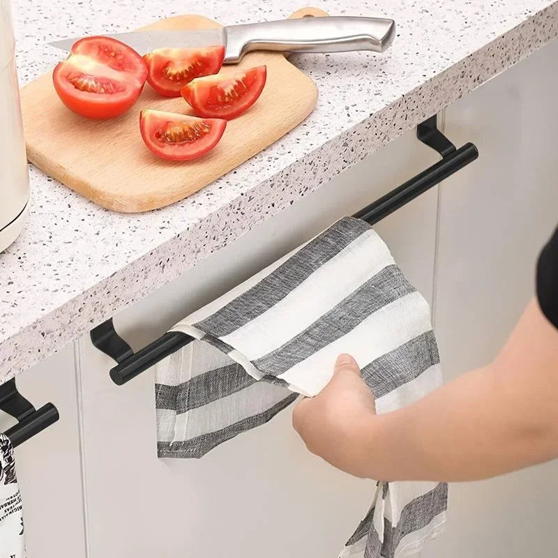 Towel Rod Steel Metal Wire Over Cabinet Towel Rack Storage Organizer Bathroom Door Hanging Towel Rack Punch-free Rag Hanger thumbnail 4