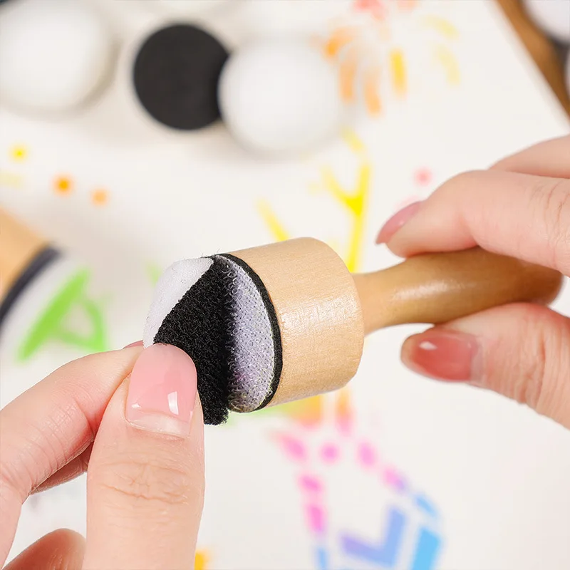 Wood handle Coloring Sponge Seal Hollowed-out stencil Coloring tool Hand Ledger Printing diy Smudge tool (Handle *1+ sponge *2) thumbnail 2
