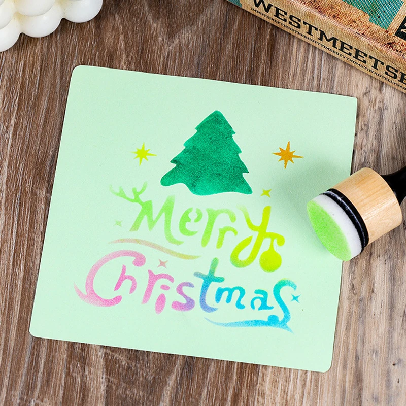 Wood handle Coloring Sponge Seal Hollowed-out stencil Coloring tool Hand Ledger Printing diy Smudge tool (Handle *1+ sponge *2) thumbnail 3