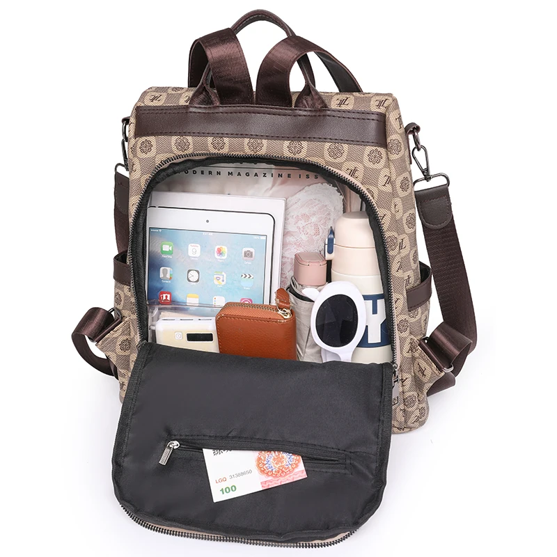 Anti Theft Letter Printed Backpack With Multifunctional Large Capacity Travel Backpacks High Quality Leather Mochilas SchoolBag thumbnail 6