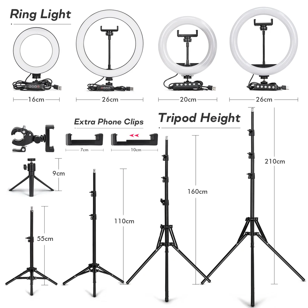 Tripod With LED Ring Light For Phone Tripod Camera Stand Selfie Photography Light LED Lamp Color Photo Studio For YouTube Live thumbnail 5