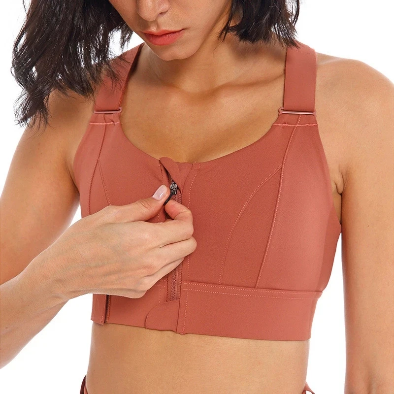 Women Sports Bras Tights Crop Top Yoga Vest Front Zipper Plus Size Adjustable Strap Shockproof Gym Fitness Athletic Brassiere thumbnail 3
