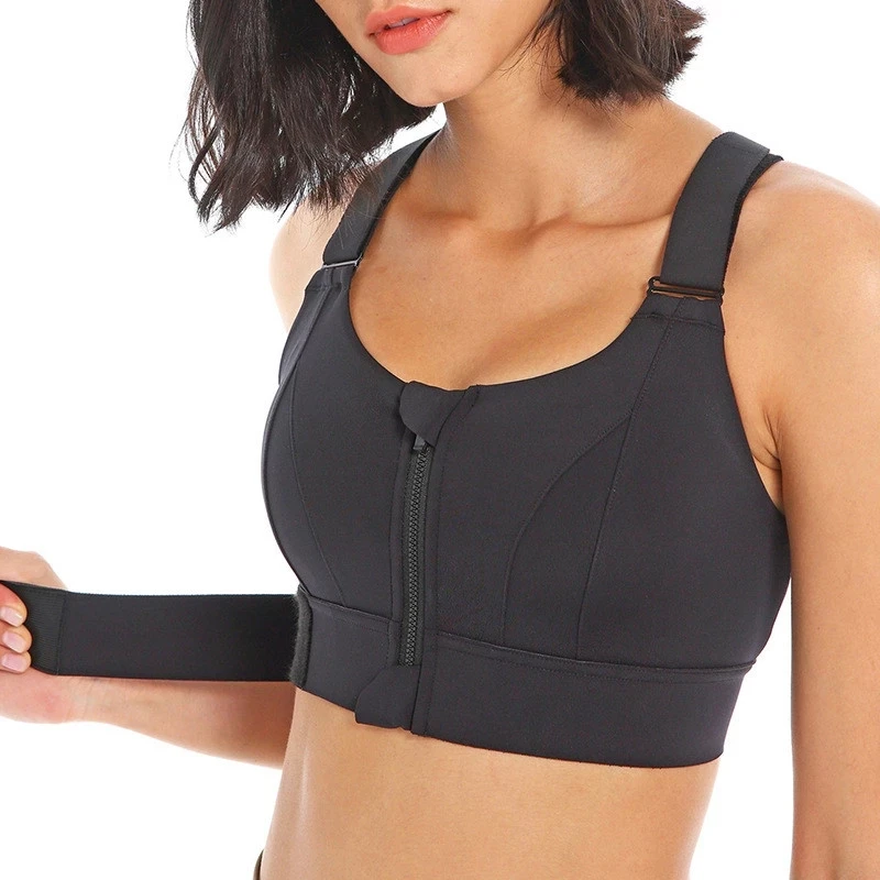 Women Sports Bras Tights Crop Top Yoga Vest Front Zipper Plus Size Adjustable Strap Shockproof Gym Fitness Athletic Brassiere thumbnail 2